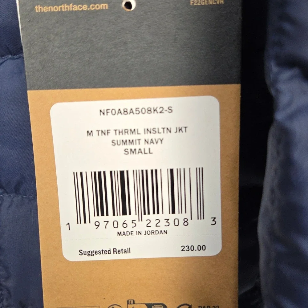 The North Face ThermoBall Jacket Mens Small Blue Insulated Puffer Full Zip New‎